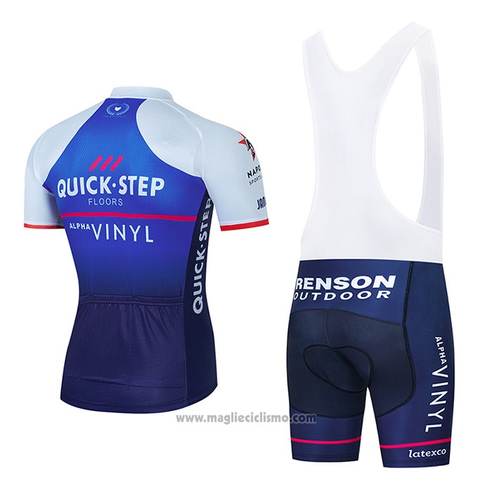 2022 Abbigliamento Ciclismo Quick Step Alpha Vinyl Blu Bianco Manica Corta e Salopette